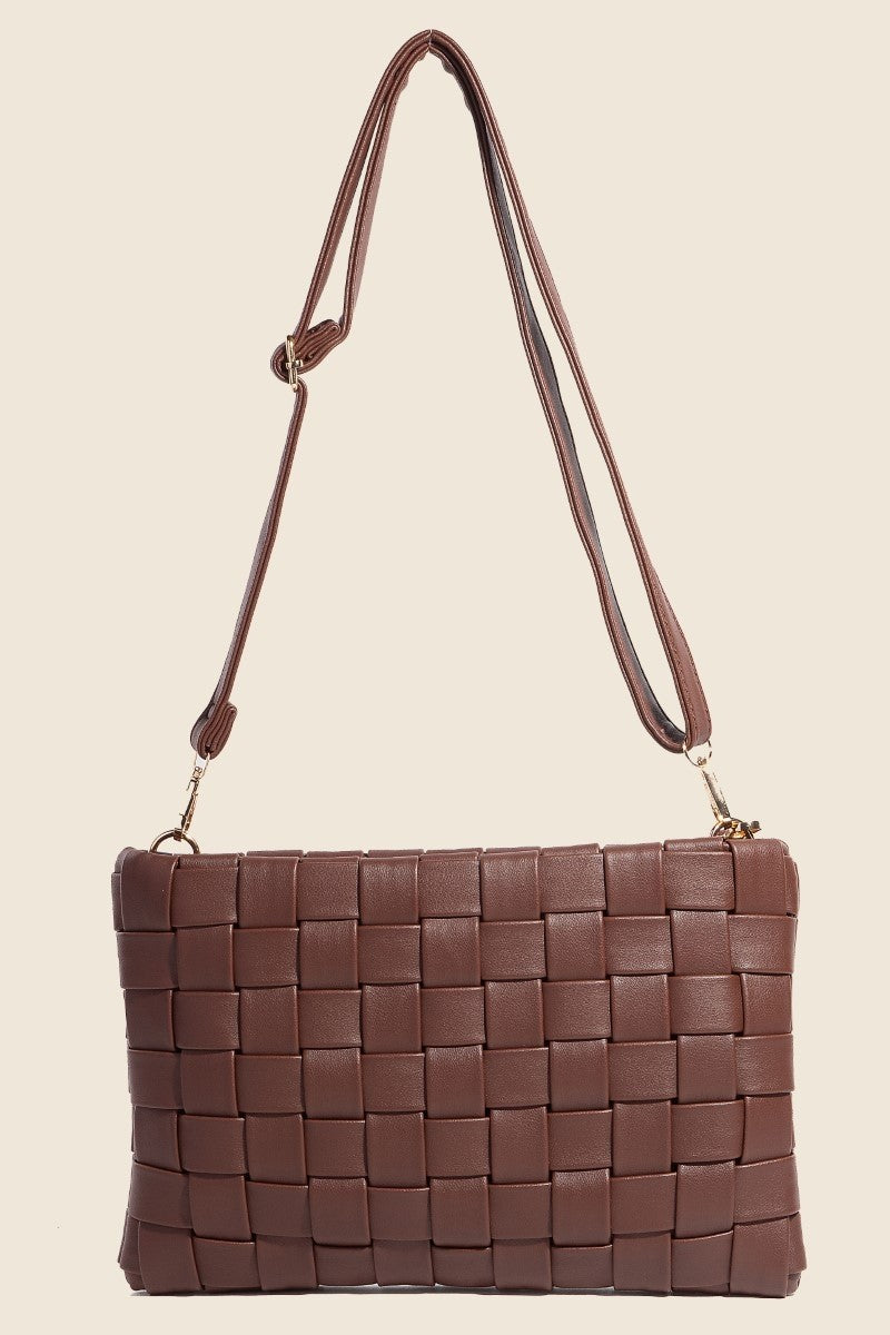 Fame Faux Leather Basket Weave Crossbody Bag