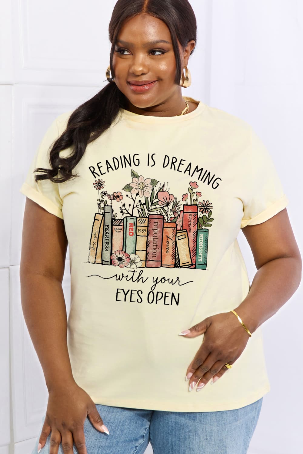 READING IS DREAMING WITH YOUR EYES OPEN Graphic Cotton T-shirt - Kittybear Krafts