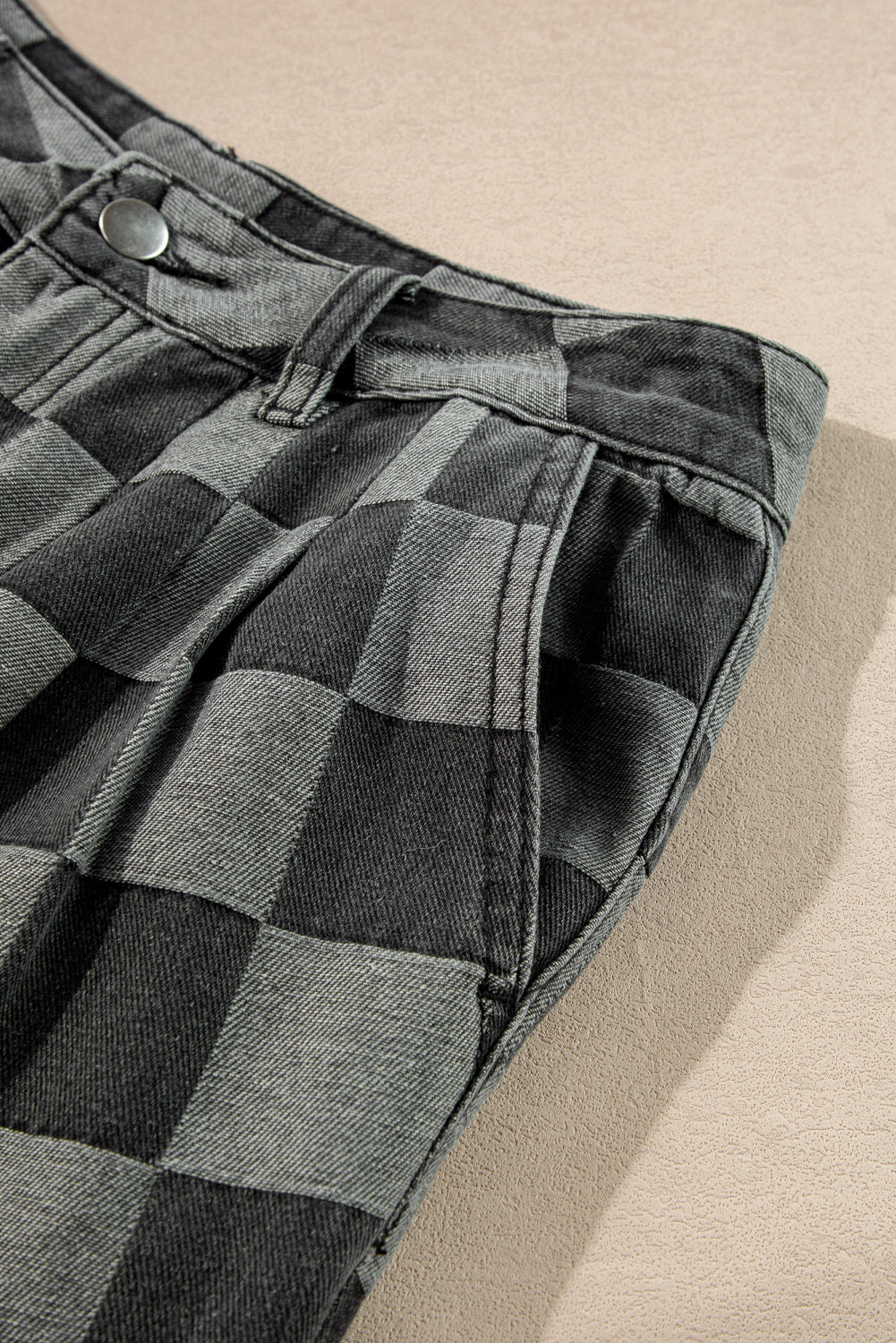 Dark Grey Checkered Denim Wide Leg Jeans Kittybear Krafts