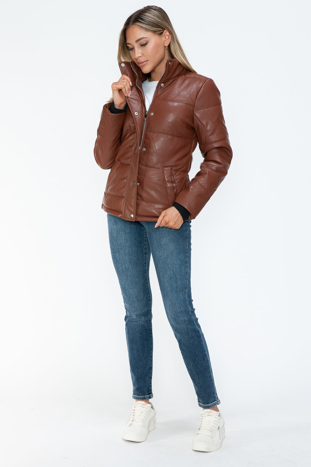 YMI Pocketed Zip Up Turtleneck Puffer Jacket Trendsi