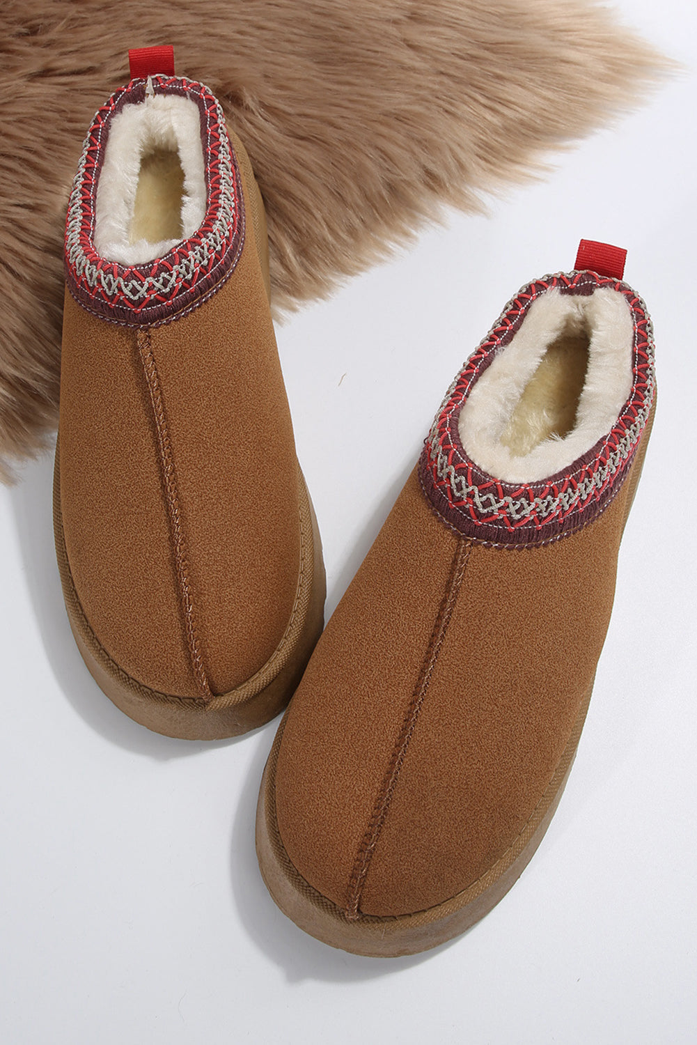 Chestnut Contrast Print Suede Plush Lined Snow Shoes Kittybear Krafts