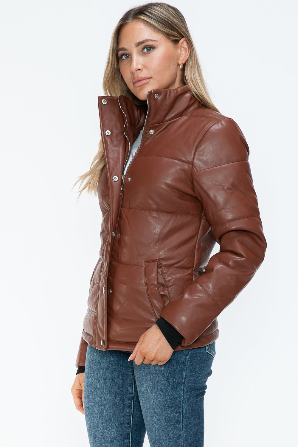 YMI Pocketed Zip Up Turtleneck Puffer Jacket Trendsi