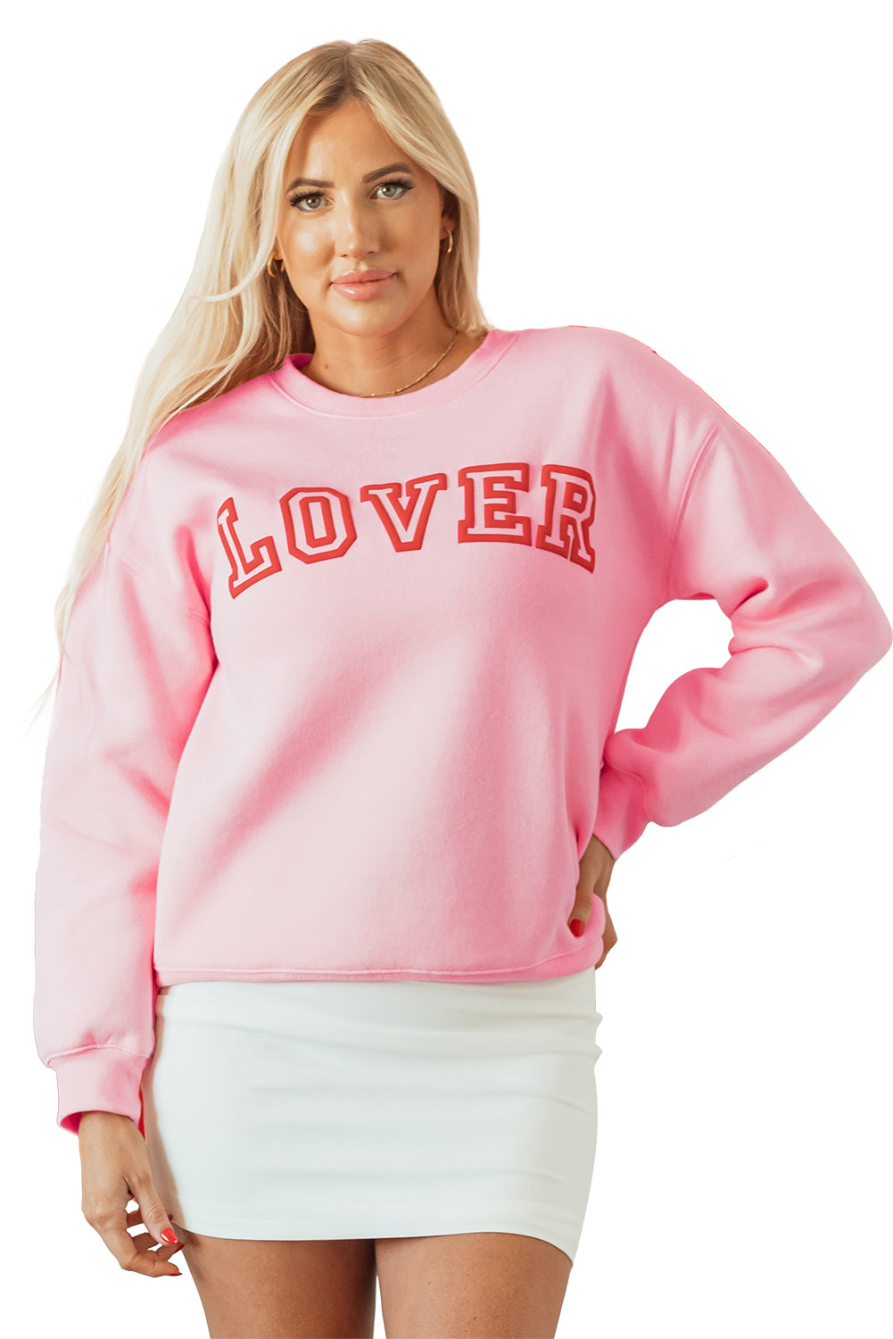 Pink LOVER Puff Print Drop Shoulder Pullover Sweatshirt Kittybear Krafts