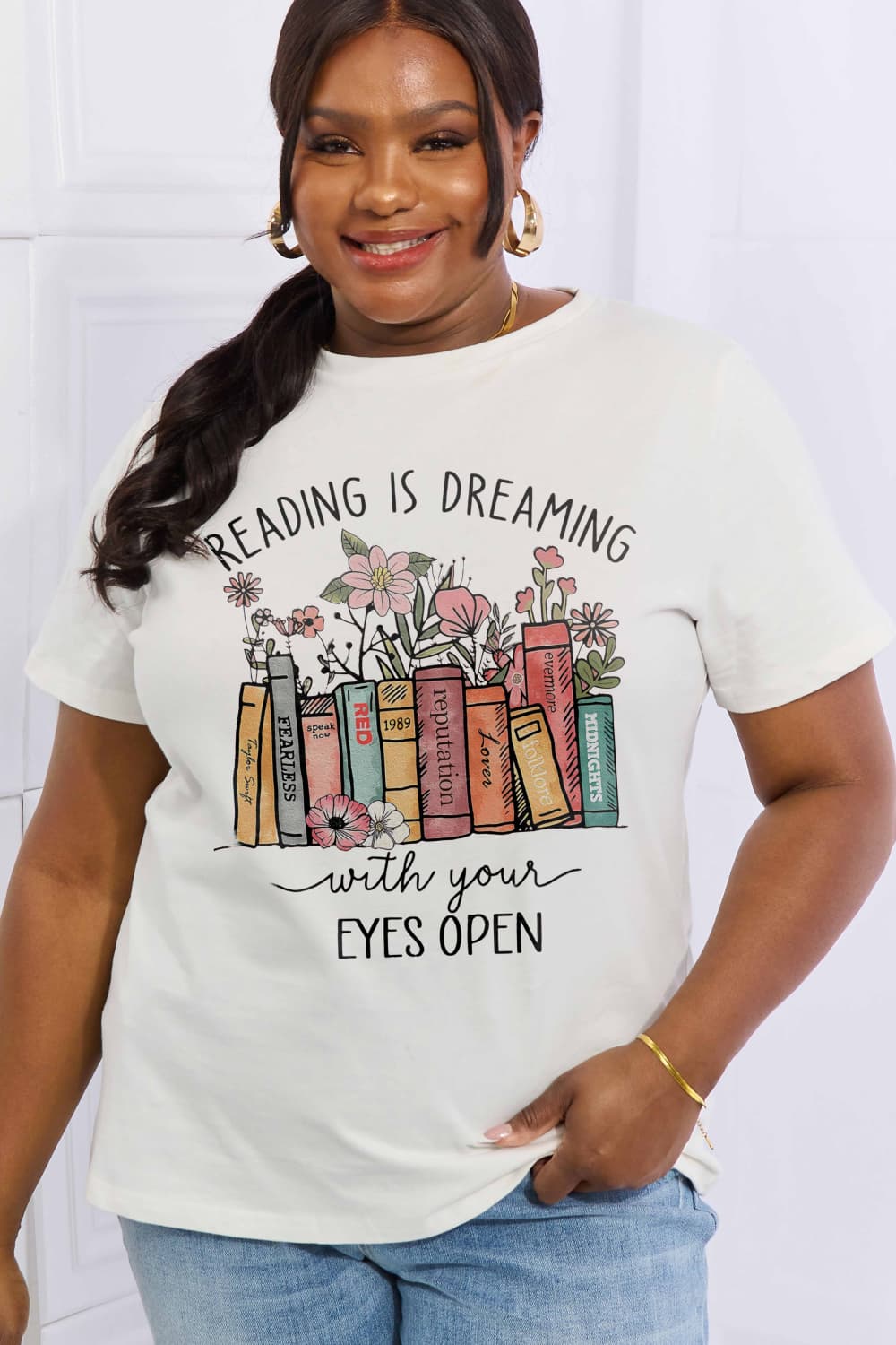 READING IS DREAMING WITH YOUR EYES OPEN Graphic Cotton T-shirt - Kittybear Krafts