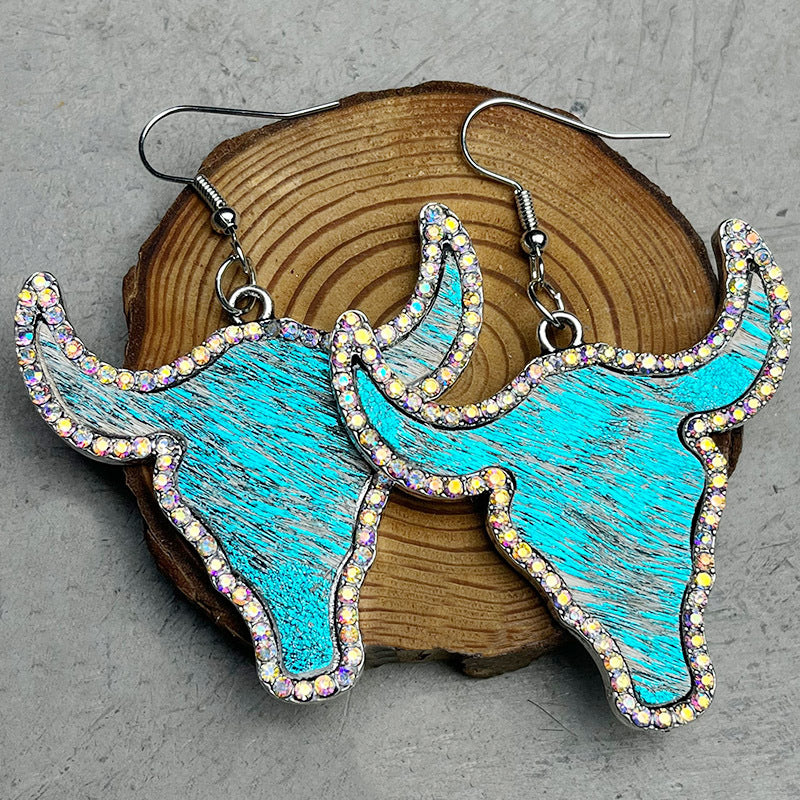 Rhinestone Cowhide Bull Earrings - Kittybear Krafts