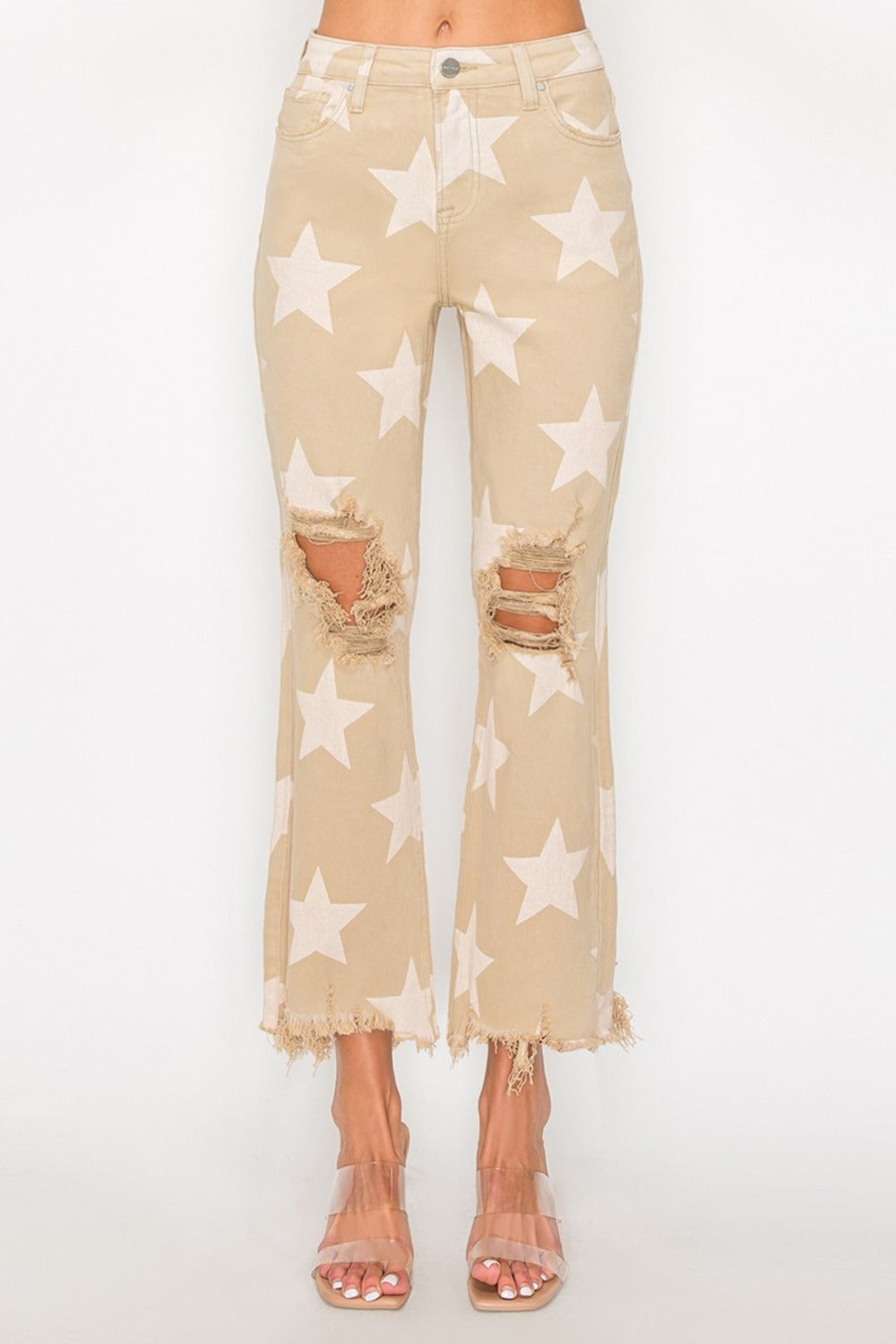 RISEN High Rise Star Printed Frayed Hem Jeans - Kittybear Krafts