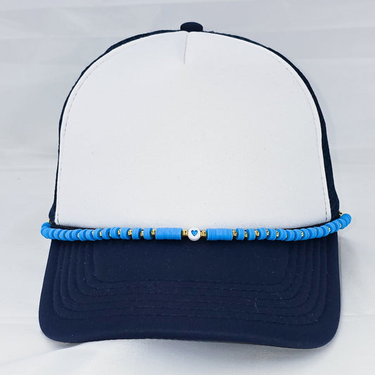 Blue Heart Beaded Hat Chain