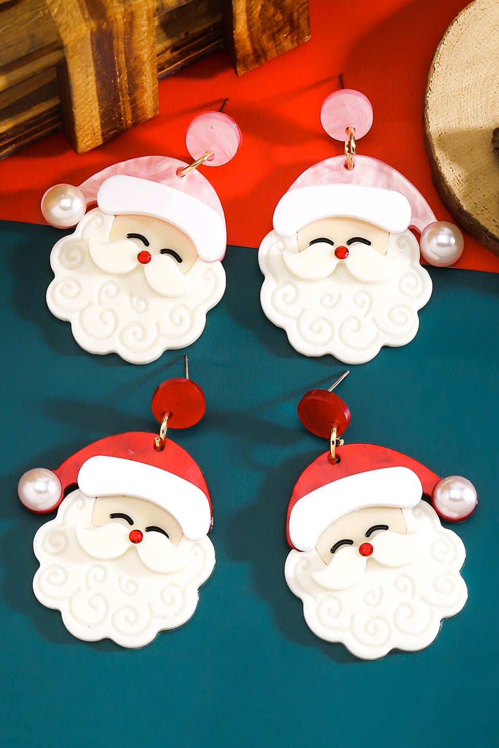 White Bright Pearl Decor Cute Father Christmas Santa Earrings Kittybear Krafts