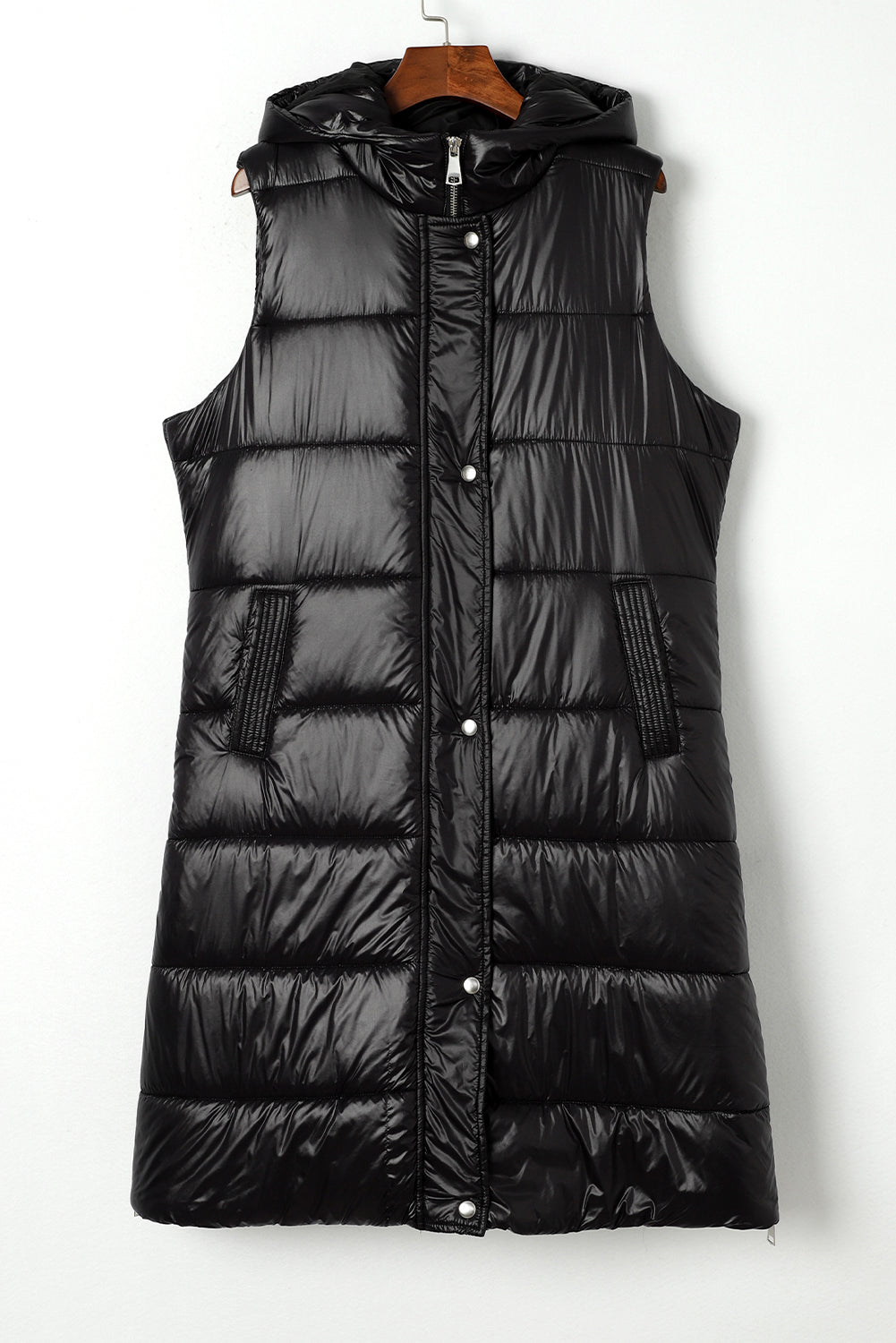 Black Hooded Long Quilted Vest Coat Kittybear Krafts