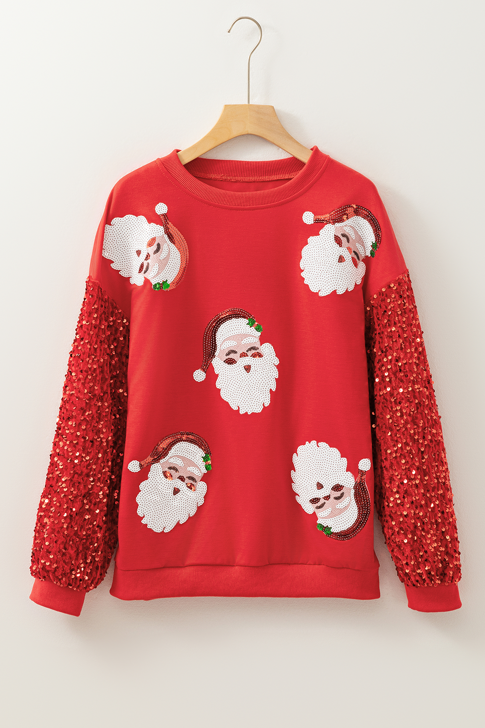 Fiery Red Sequined Santa Claus Long Sleeve Christmas Sweater Kittybear Krafts