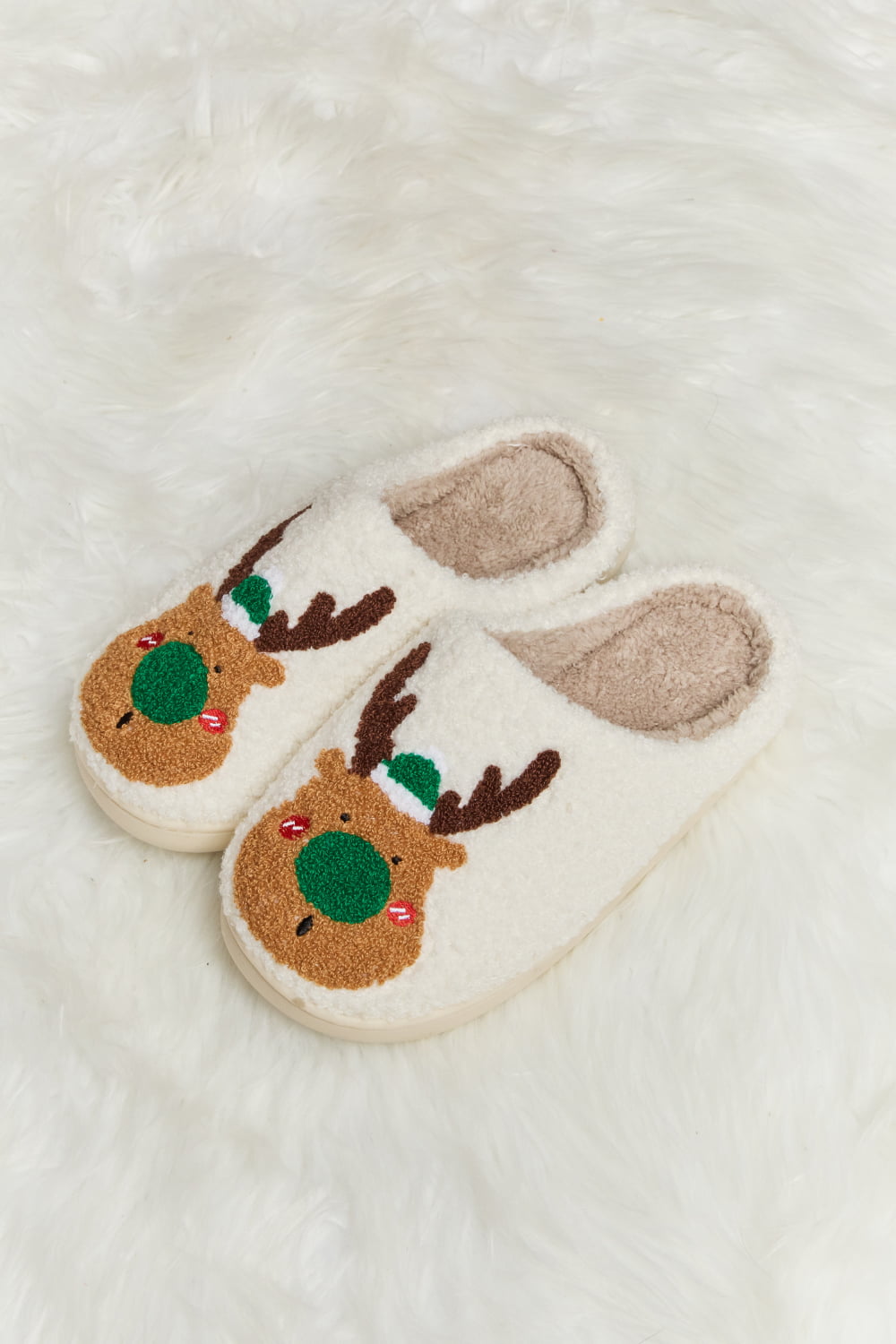 Melody Rudolph Print Christmas Plush Slide Slippers - Kittybear Krafts