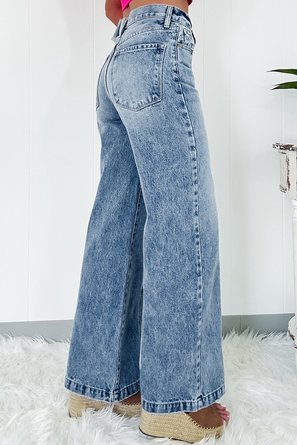 Dusk Blue Central Seamed Wide Leg High Waist Jeans Kittybear Krafts