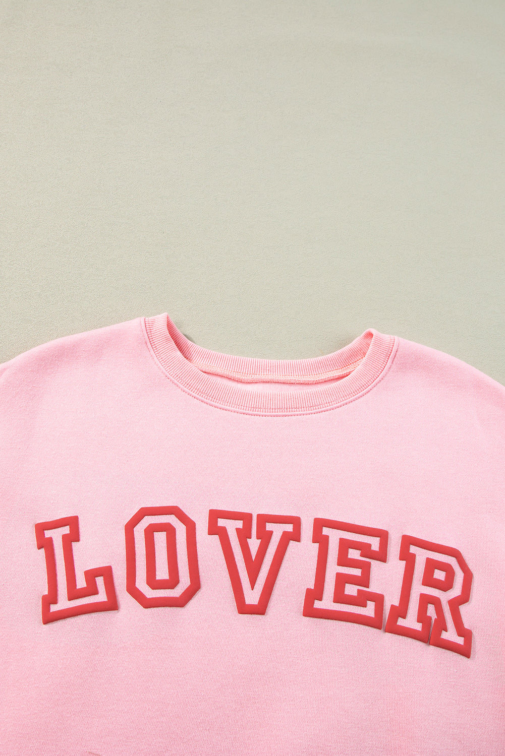 Pink LOVER Puff Print Drop Shoulder Pullover Sweatshirt Kittybear Krafts