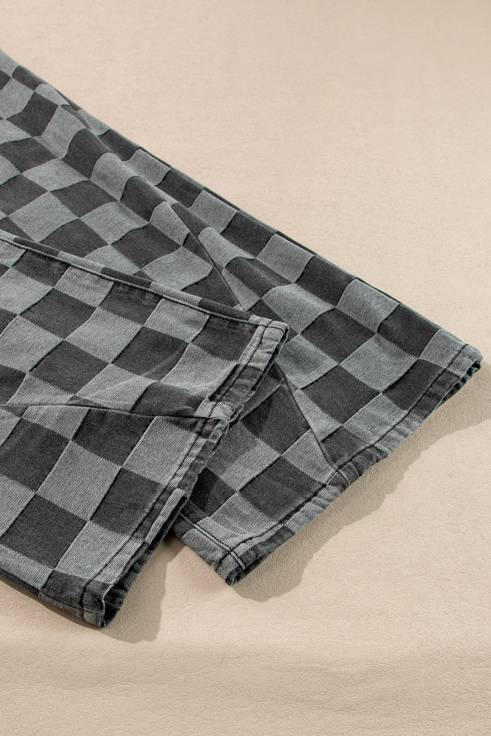 Dark Grey Checkered Denim Wide Leg Jeans Kittybear Krafts