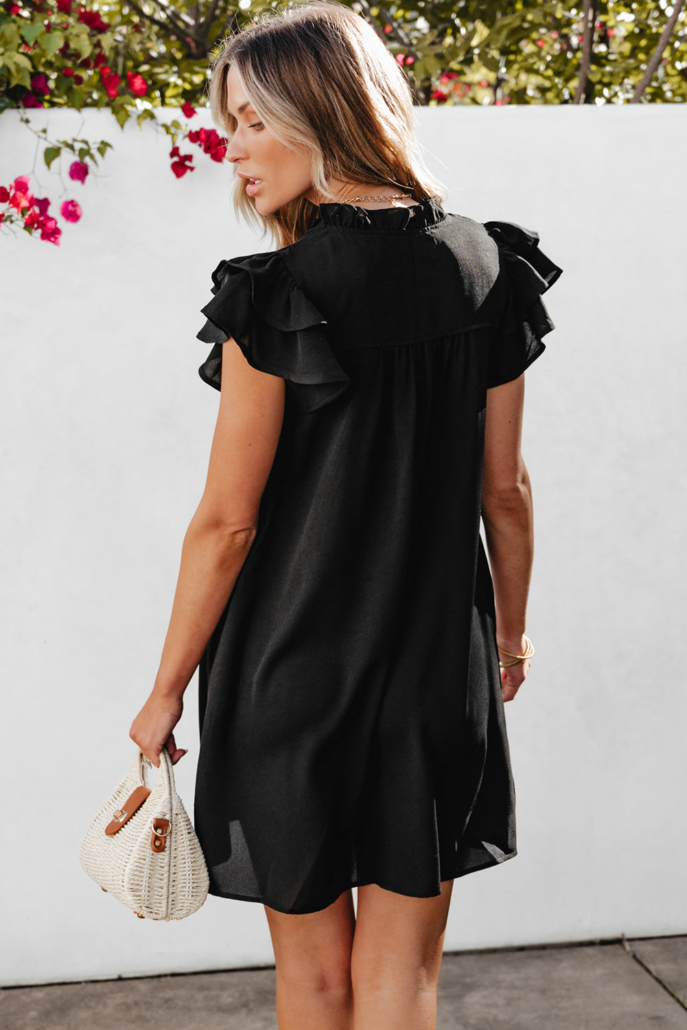 Black Ruffle Sleeve V Neck Frilled Shift Dress Kittybear Krafts