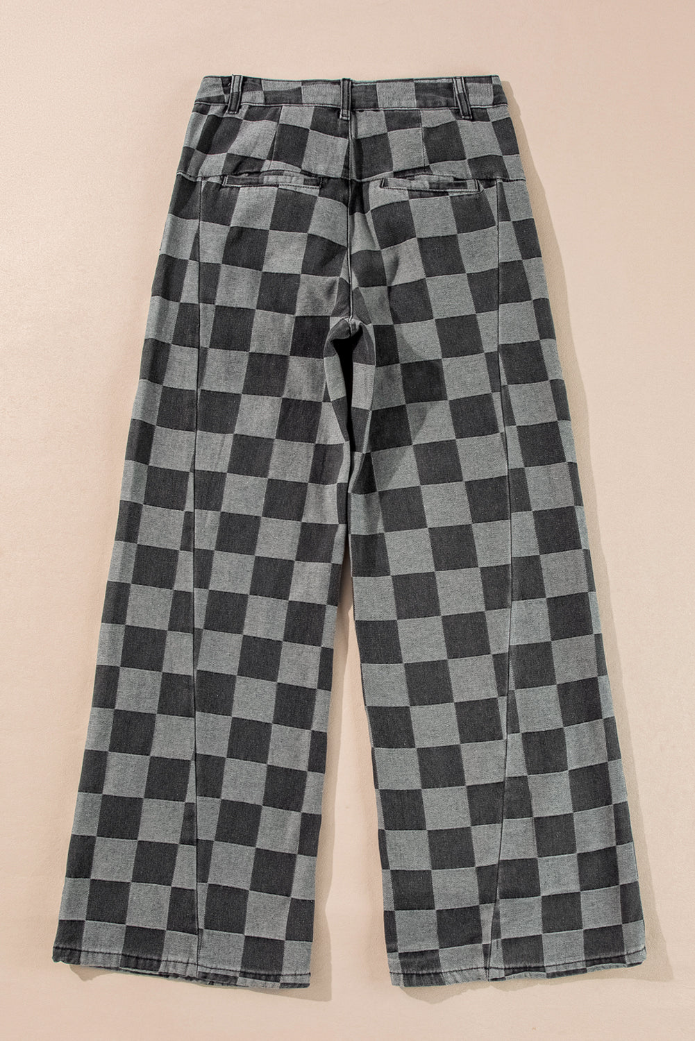 Dark Grey Checkered Denim Wide Leg Jeans Kittybear Krafts