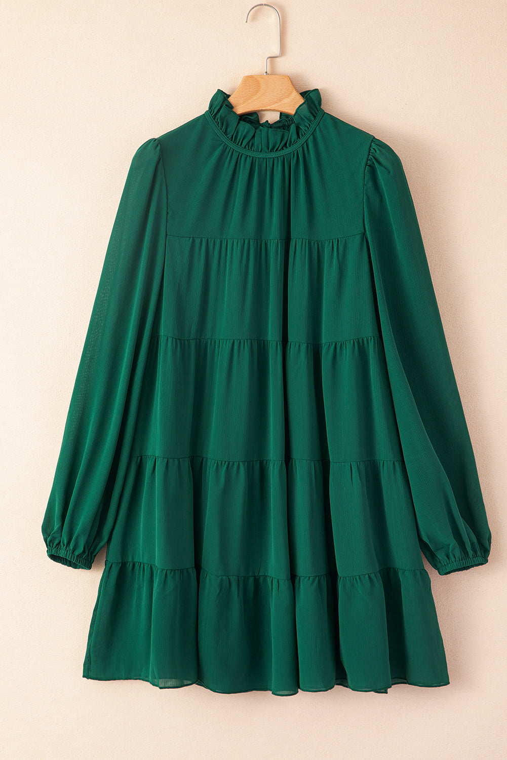 Green Puff Sleeve Mock Neck Back Knot Tiered Dress Kittybear Krafts