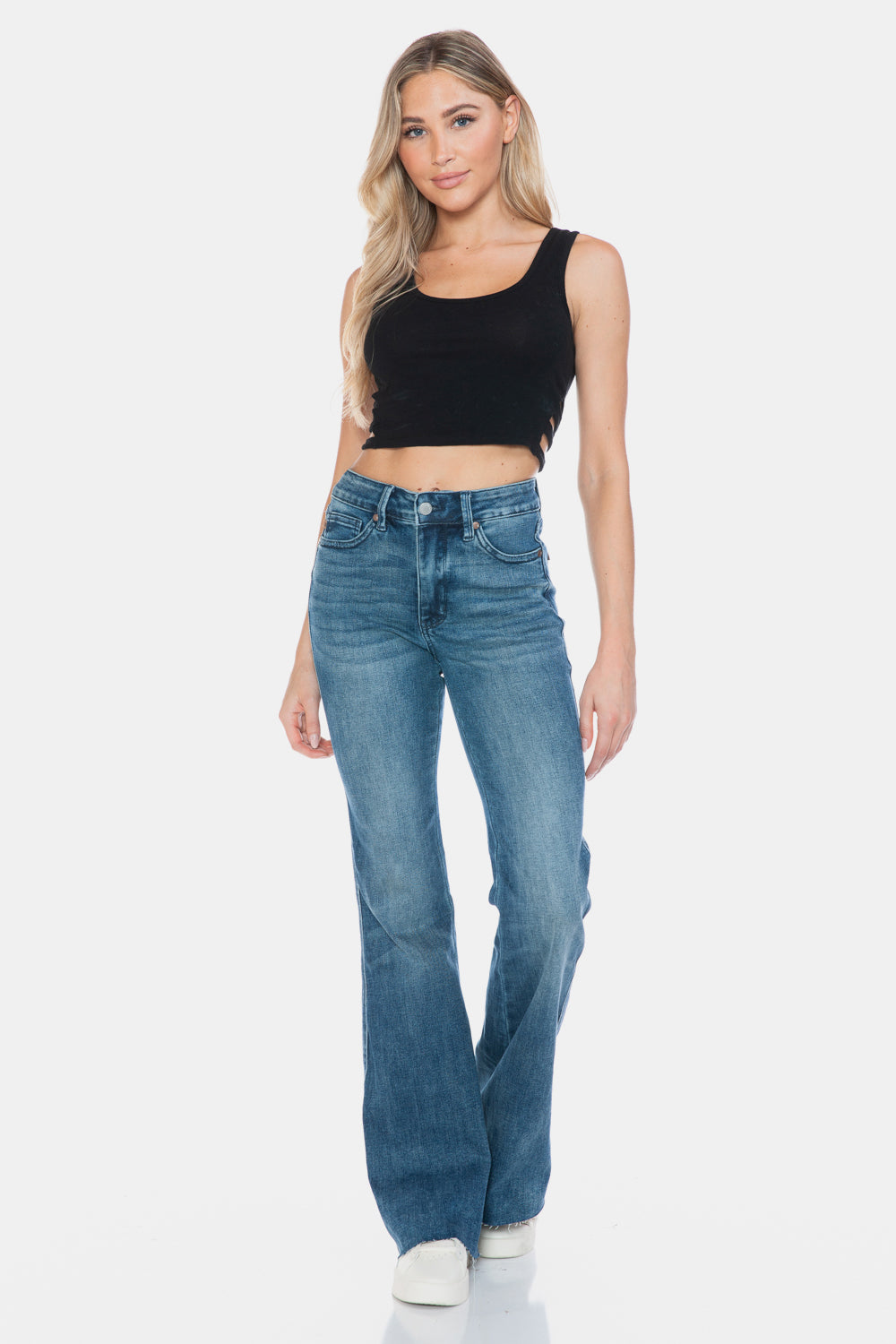 Judy Blue Full Size Tummy Control Cut Hem Flare Jeans - Kittybear Krafts