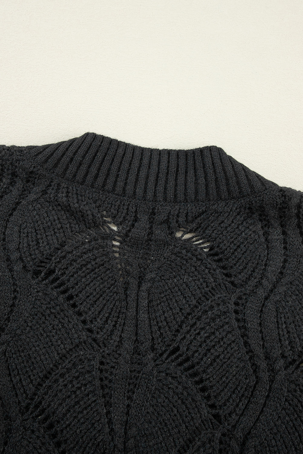 Black Hollow Out Knit V Neck Drop Shoulder Sweater Kittybear Krafts