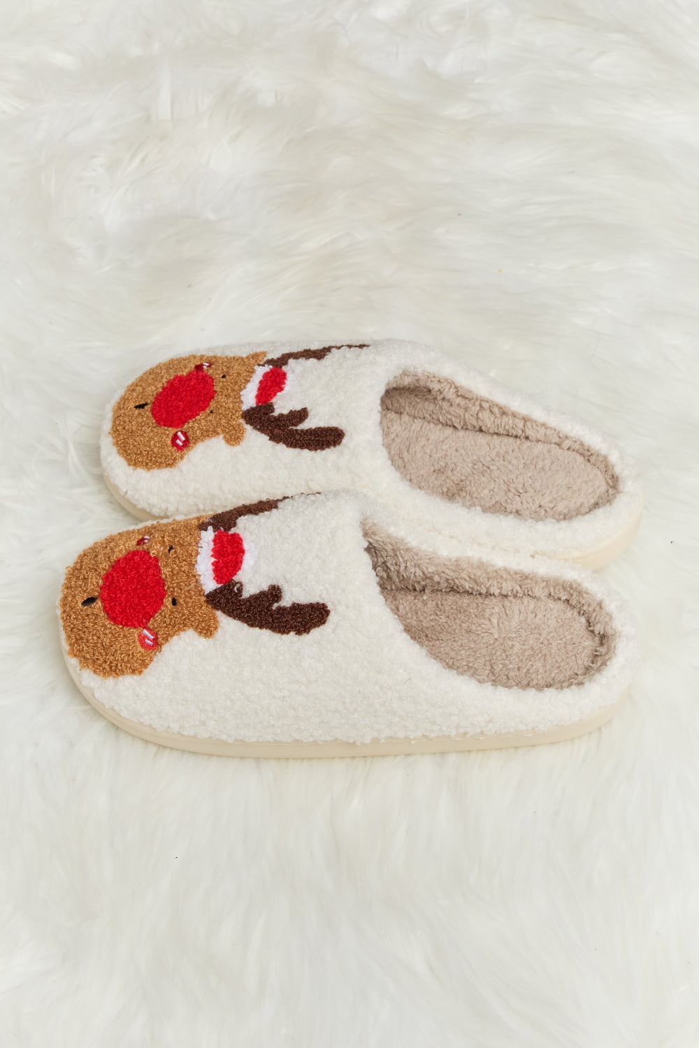 Melody Rudolph Print Christmas Plush Slide Slippers - Kittybear Krafts