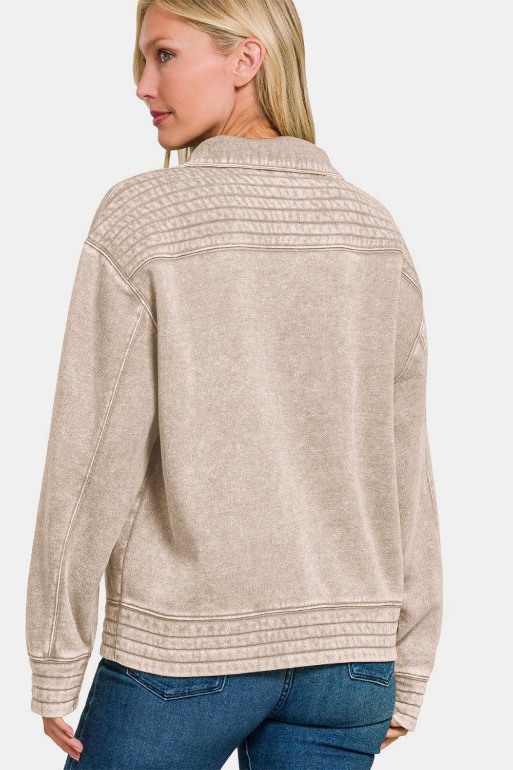 Zenana Acid Washed Half Snap Fleece Sweatshirt - Kittybear Krafts