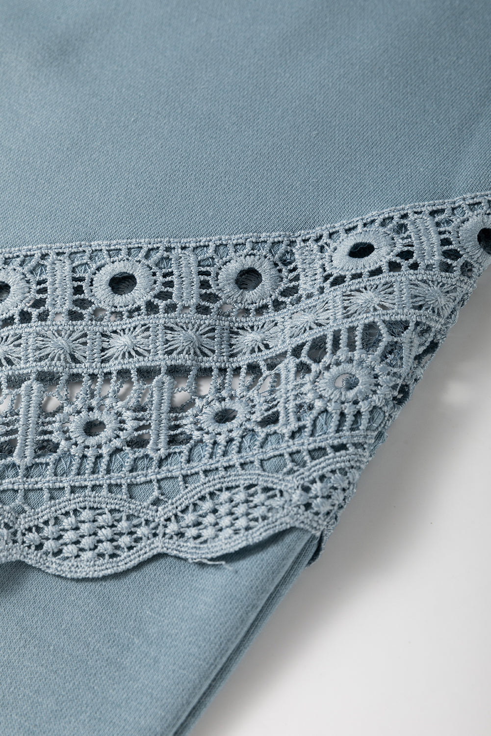 Dusk Blue Lace Crochet Patched Lace-up High Waist Wide Leg Pants Kittybear Krafts