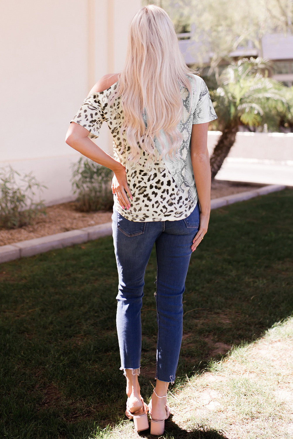 Two-Tone Animal Print Cutout T-shirt - Kittybear Krafts