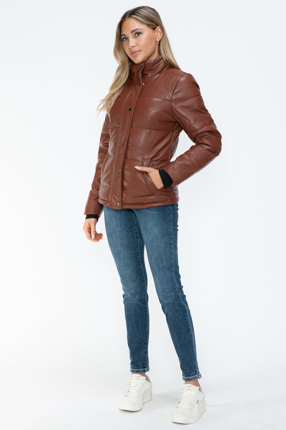 YMI Pocketed Zip Up Turtleneck Puffer Jacket Trendsi