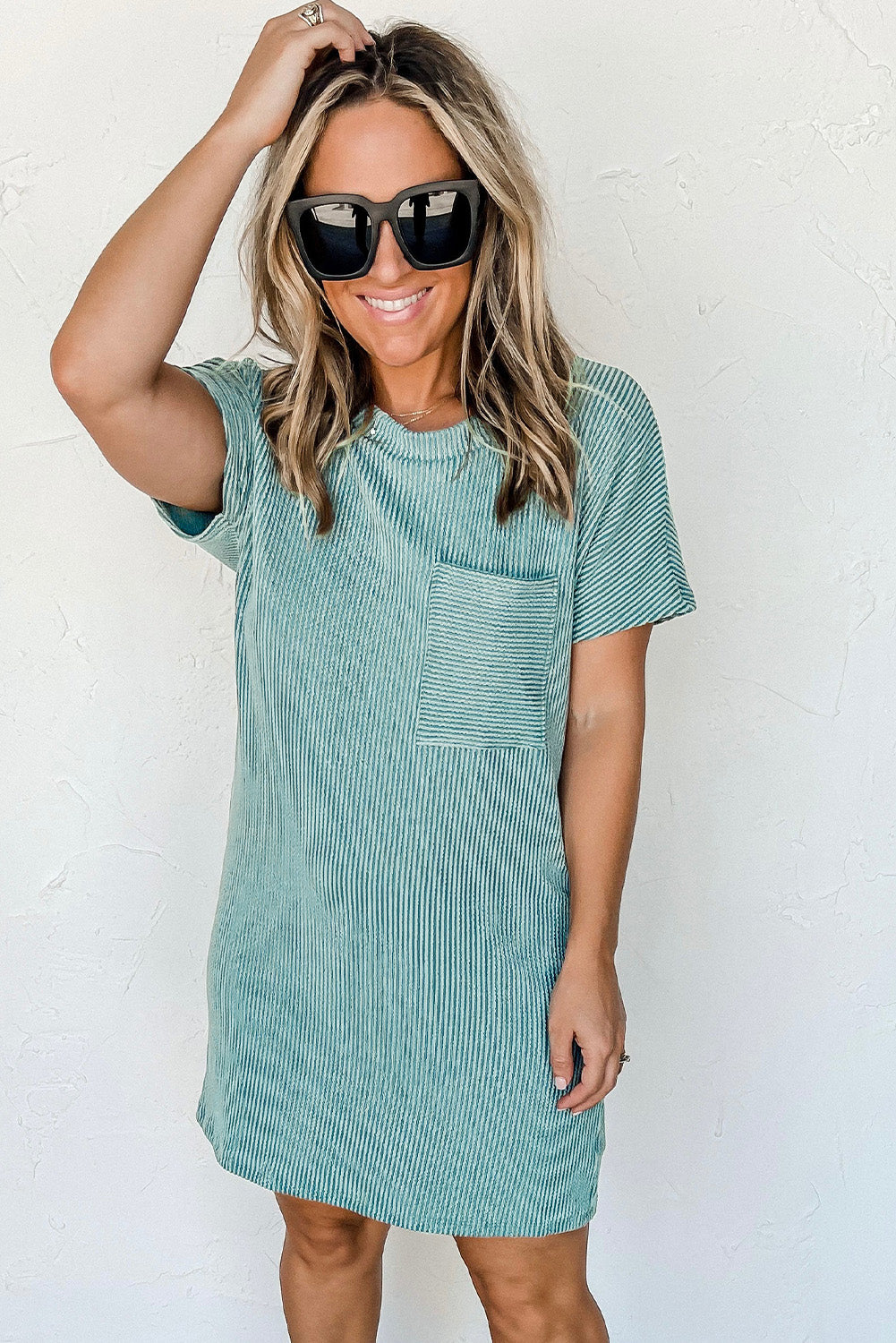 Blue Striped Ribbed Knit T-shirt Shift Dress Kittybear Krafts