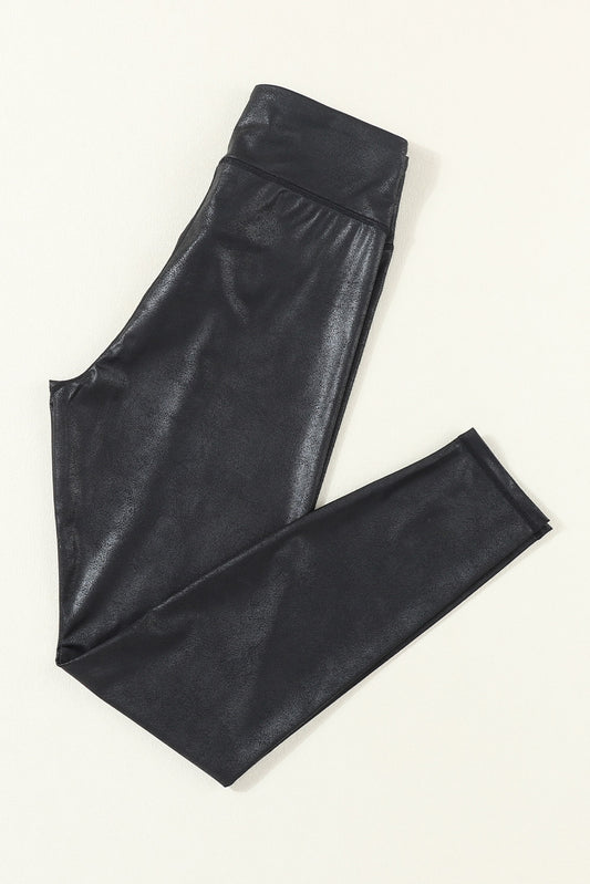 Black Crossed Dip Waist Sleek Leather Leggings Kittybear Krafts