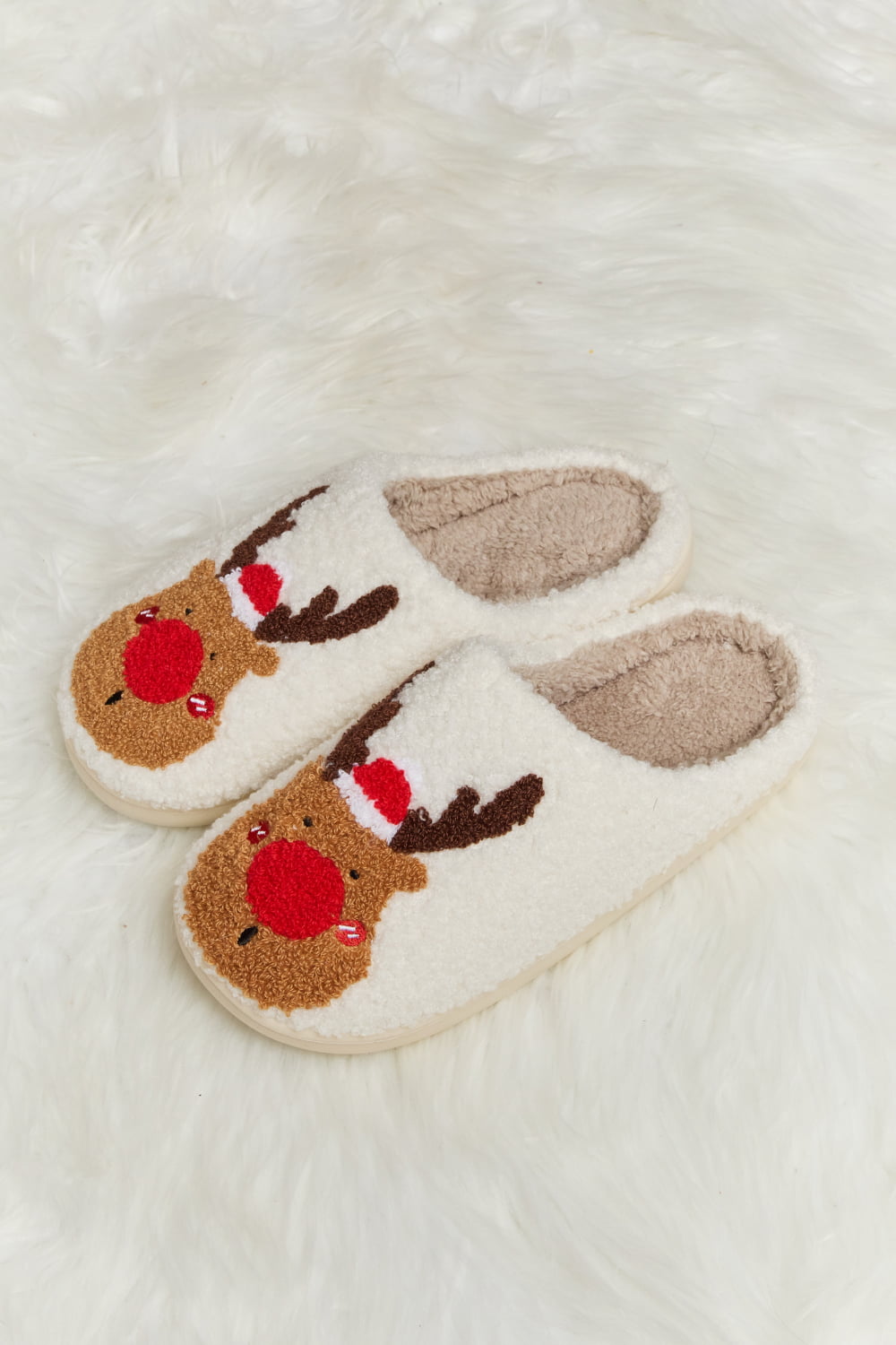 Melody Rudolph Print Christmas Plush Slide Slippers - Kittybear Krafts