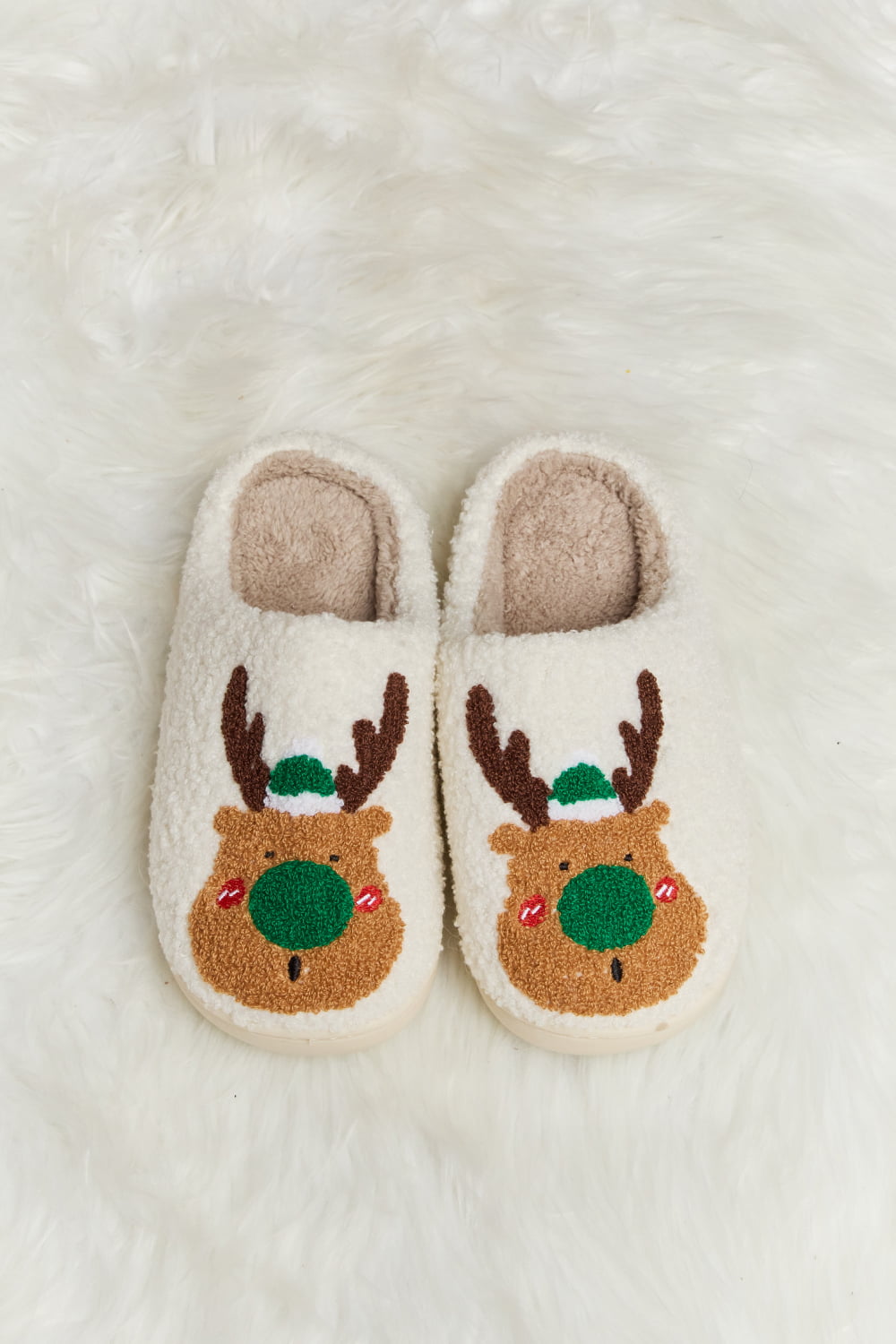 Melody Rudolph Print Christmas Plush Slide Slippers - Kittybear Krafts