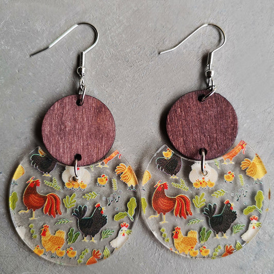 Mushrooms, Chickens, or Fall Leaves Printed Drop Earrings - Kittybear Krafts