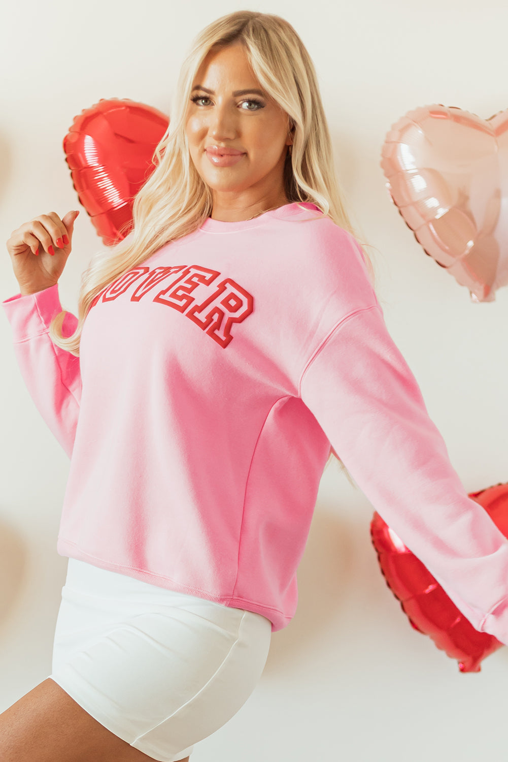 Pink LOVER Puff Print Drop Shoulder Pullover Sweatshirt Kittybear Krafts