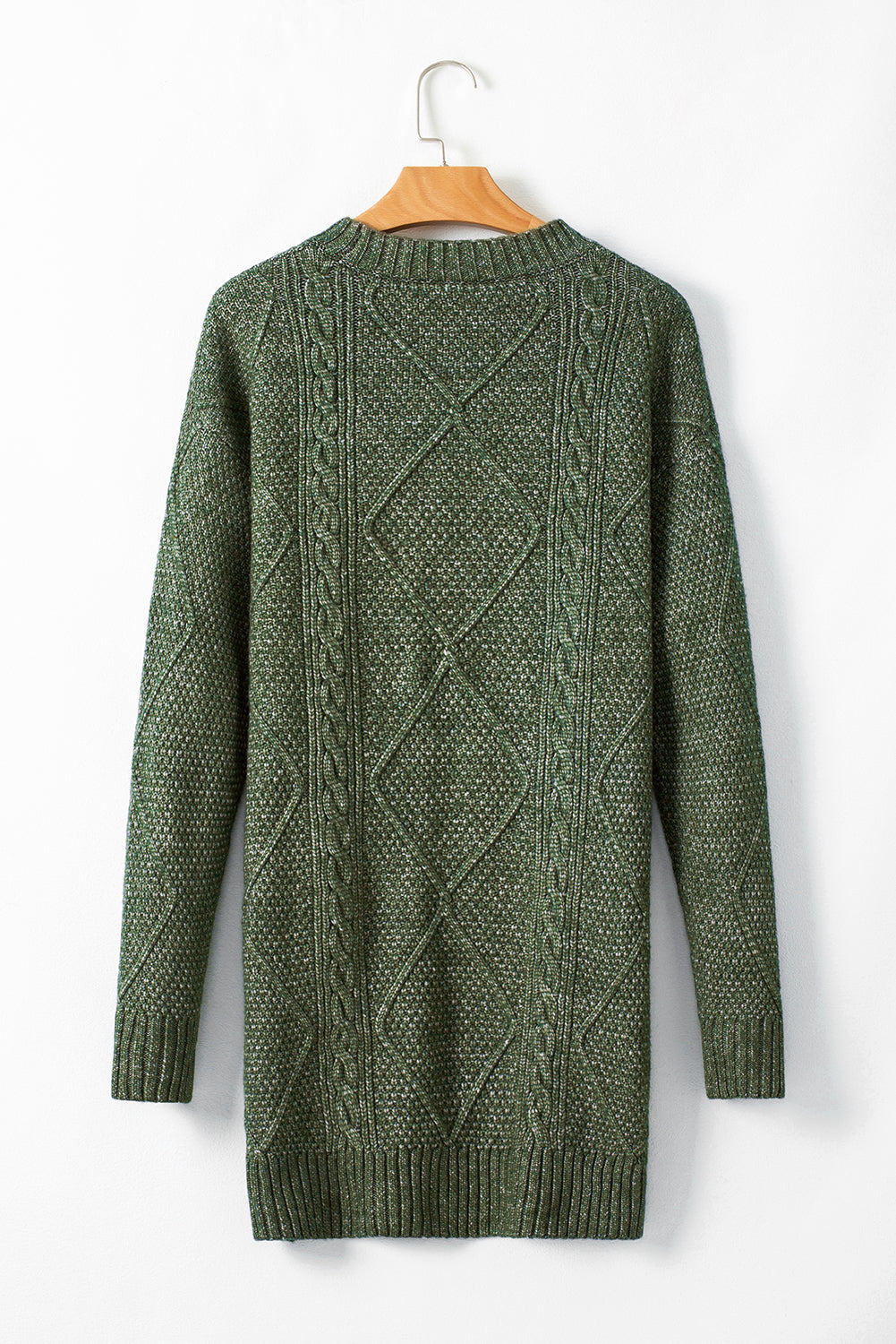 Mist Green Cable Knit Drop Shoulder Loose Fit Sweater Dress Kittybear Krafts