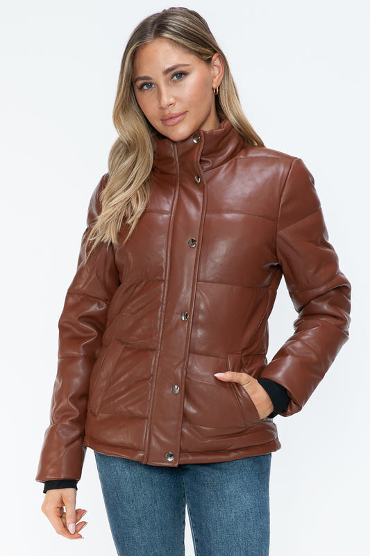 YMI Pocketed Zip Up Turtleneck Puffer Jacket Trendsi