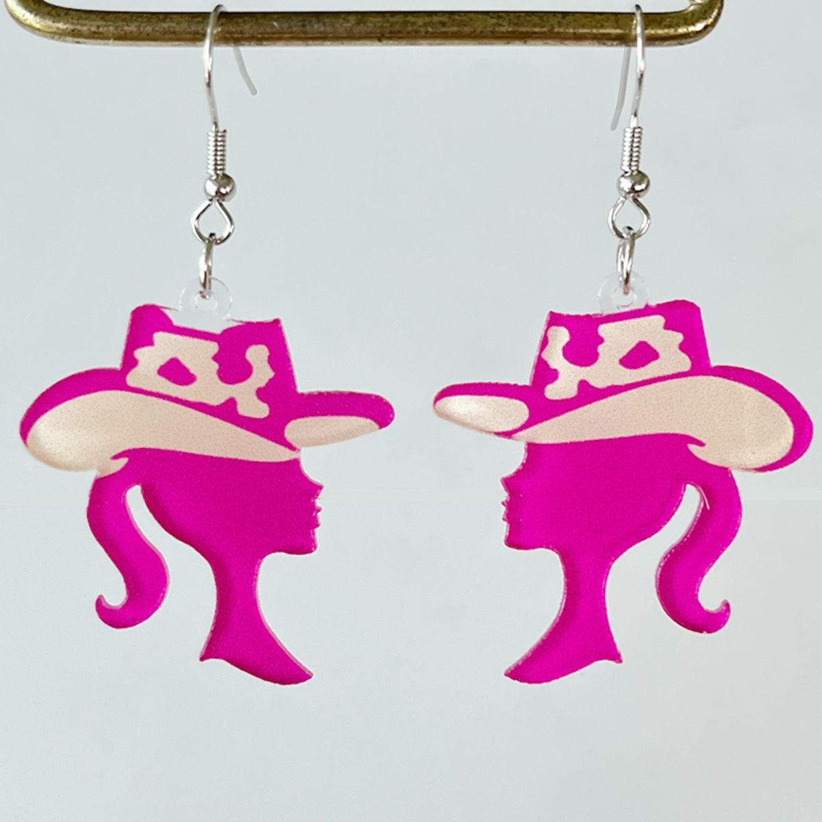 Pink Cowgirl Acrylic Dangle Earrings - Kittybear Krafts