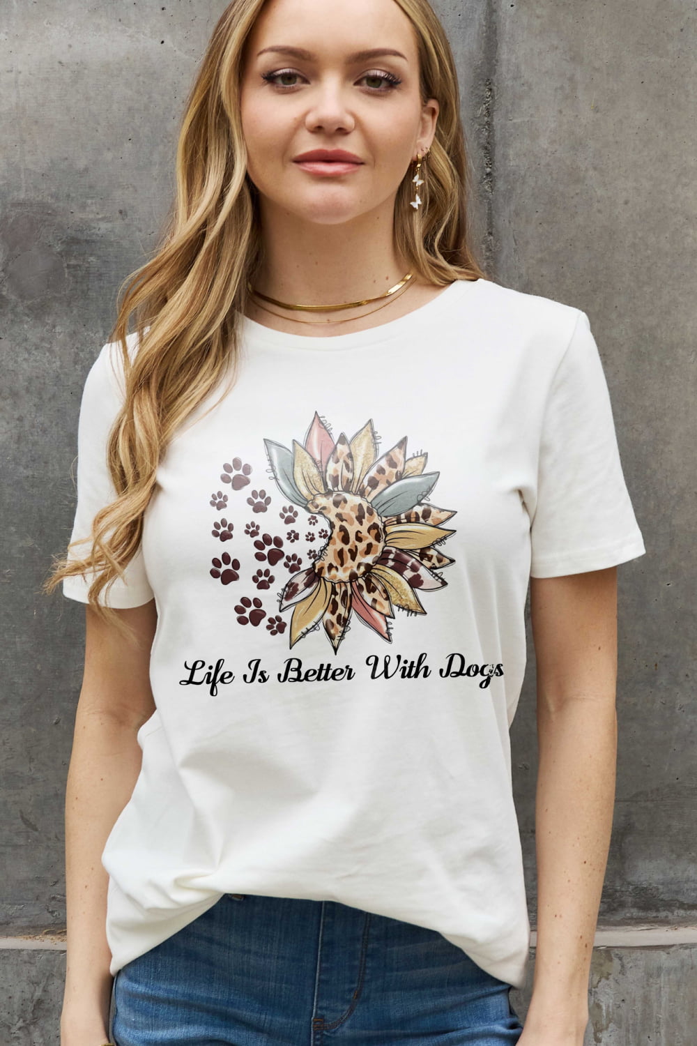 LIFE IS BETTER WITH DOGS Graphic Cotton T-shirt - Kittybear Krafts