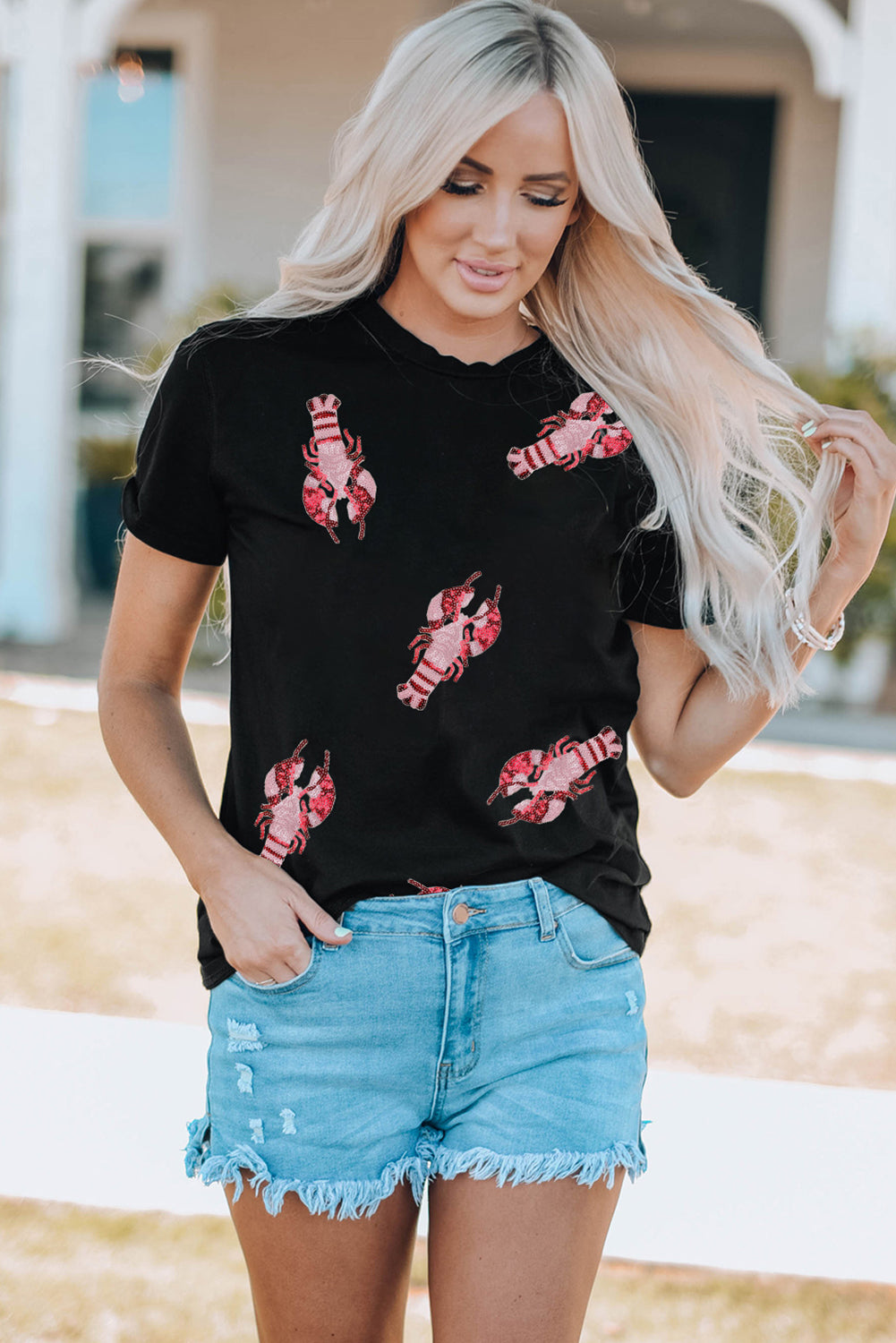 Lobster Print Sequin T-Shirt - Kittybear Krafts