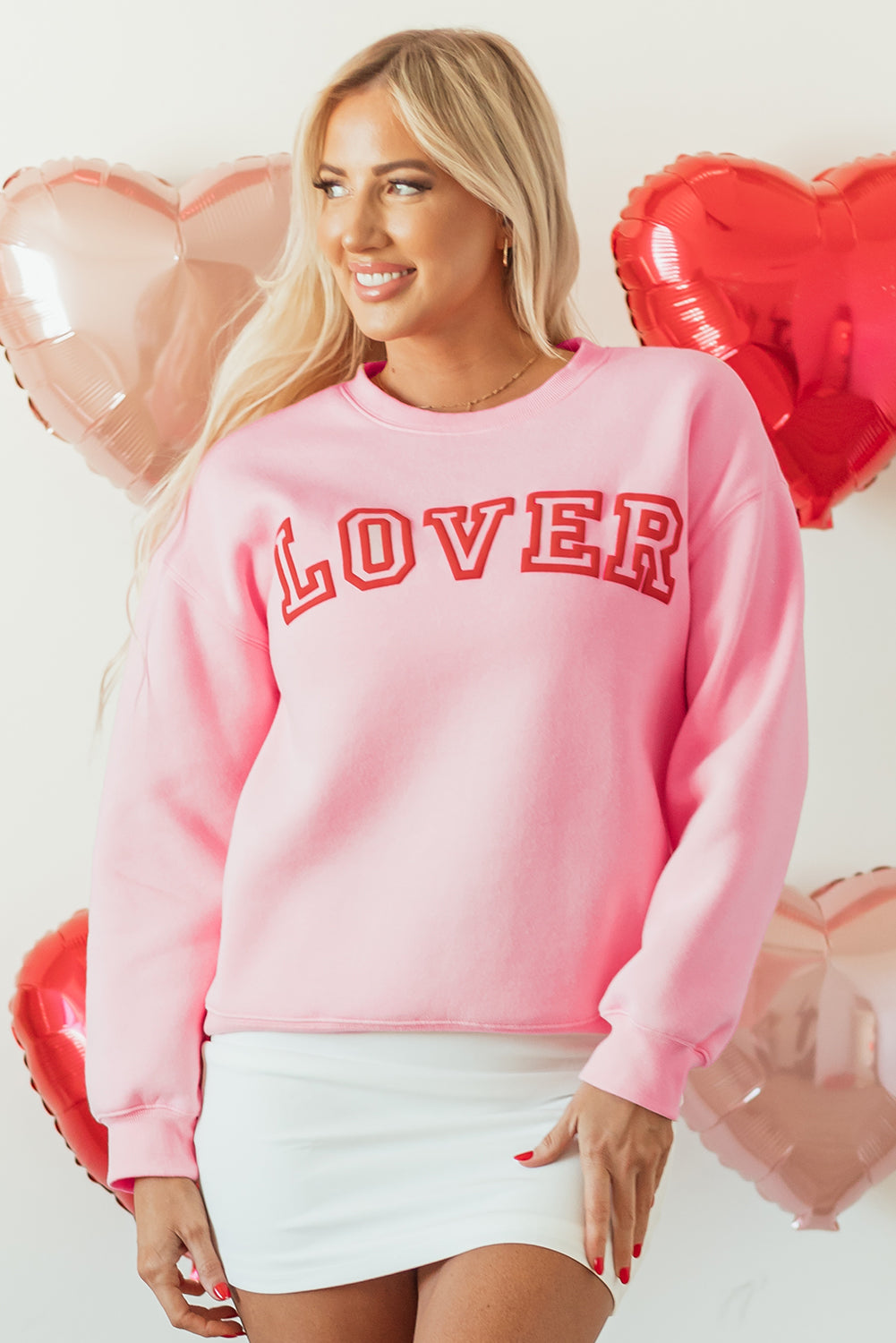 Pink LOVER Puff Print Drop Shoulder Pullover Sweatshirt Kittybear Krafts