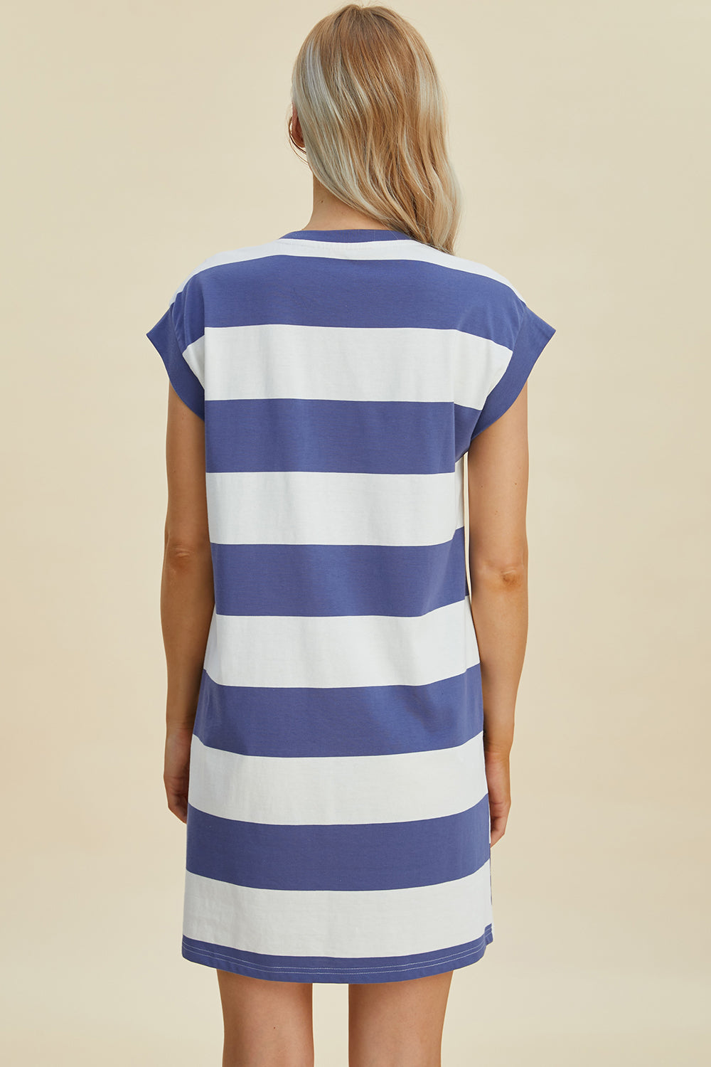 Striped Round Neck Cap Sleeve Mini Dress Trendsi