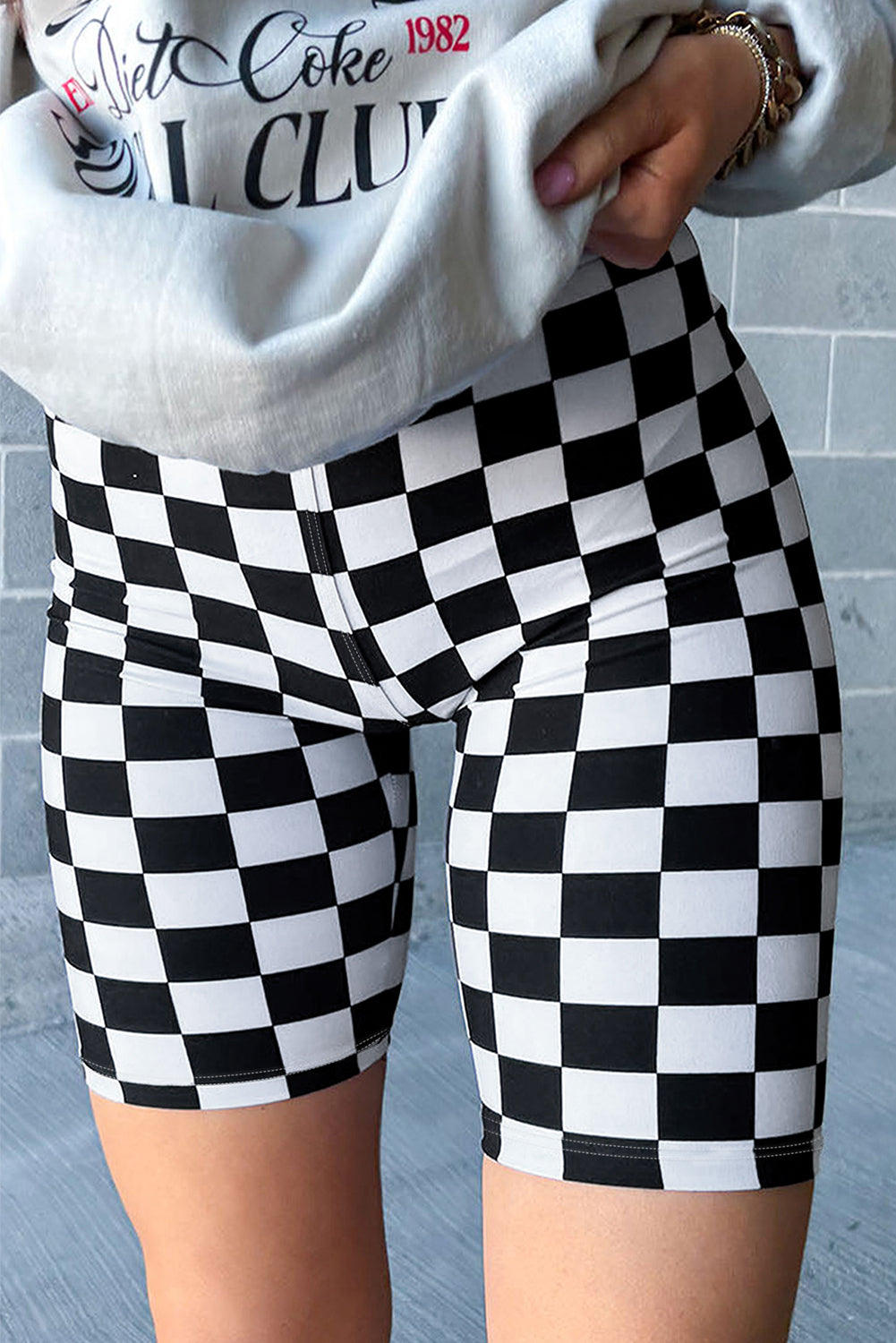 Black Checkerboard Printed High Waist Shorts Kittybear Krafts