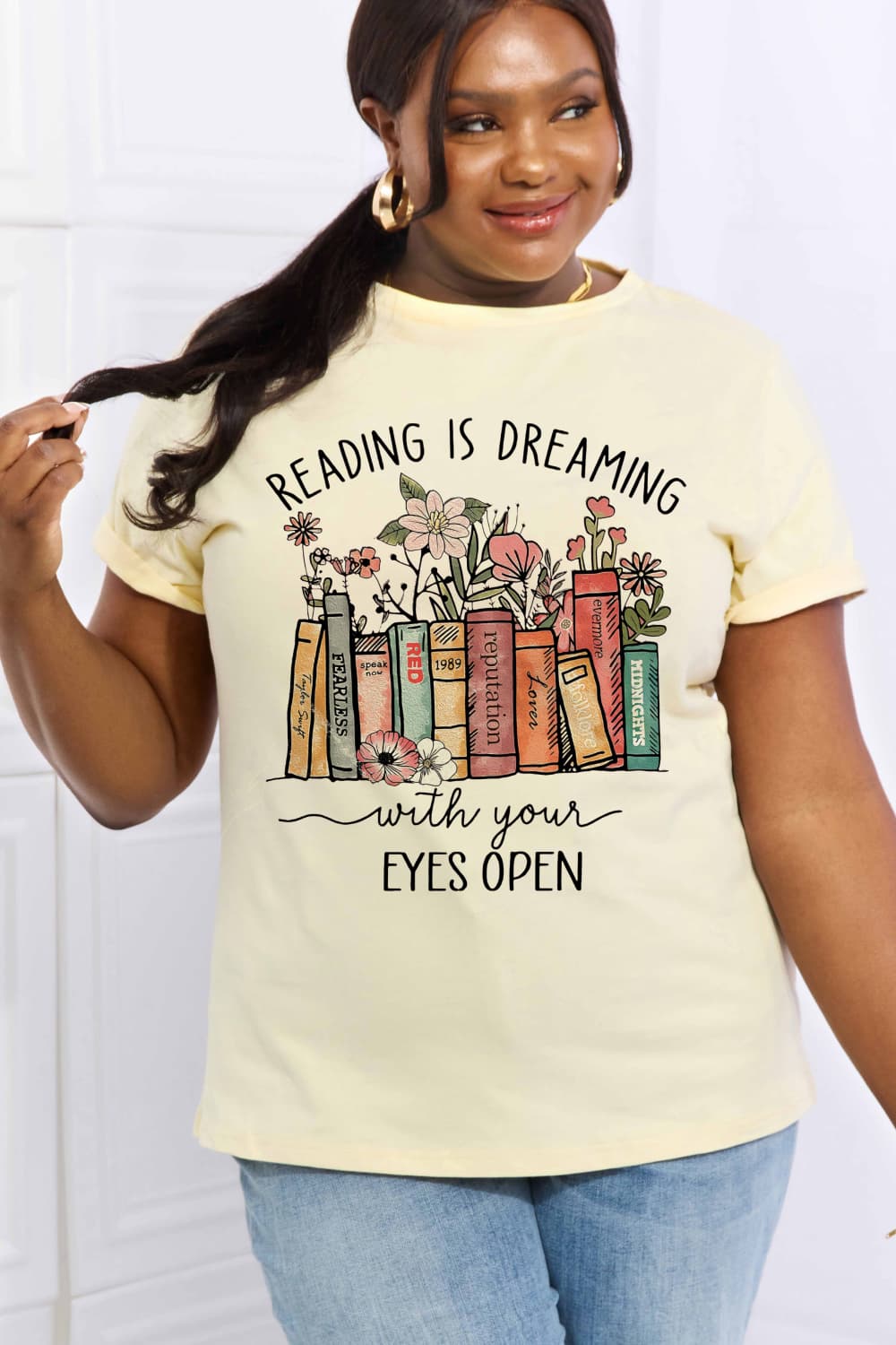 READING IS DREAMING WITH YOUR EYES OPEN Graphic Cotton T-shirt - Kittybear Krafts