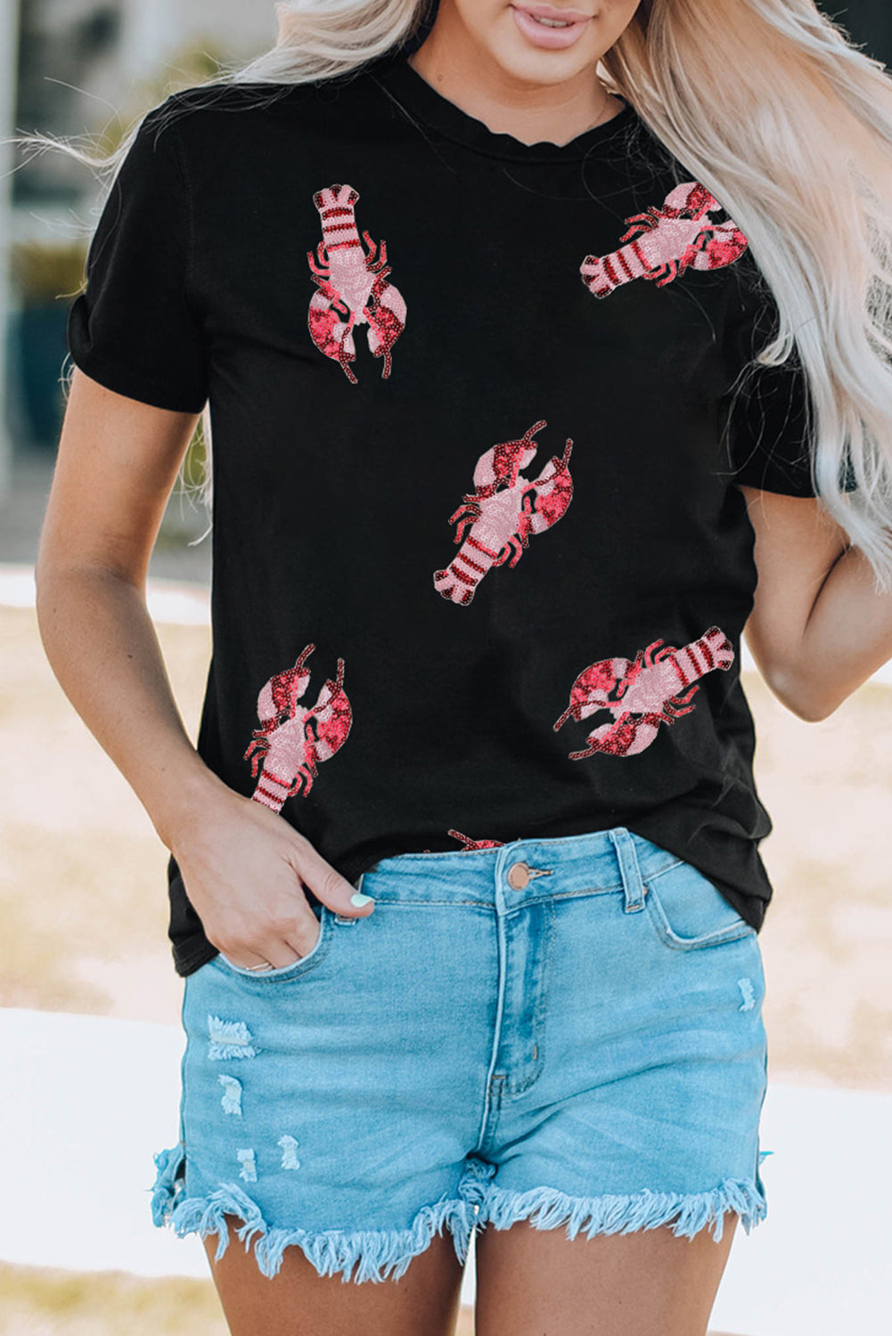 Lobster Print Sequin T-Shirt - Kittybear Krafts