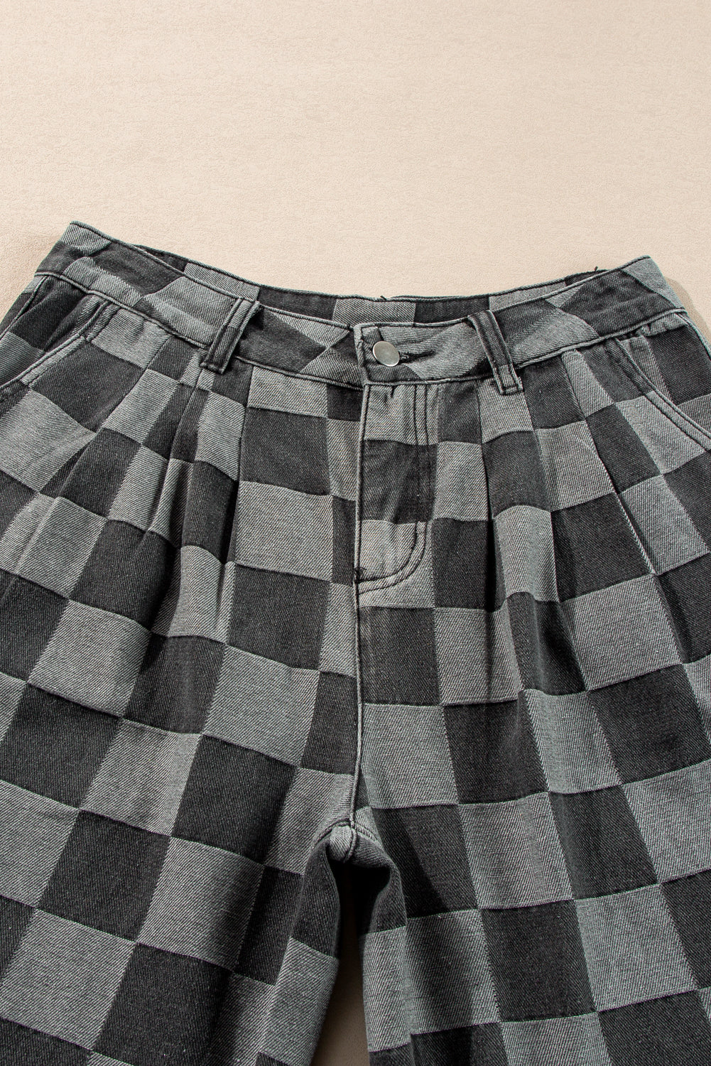 Dark Grey Checkered Denim Wide Leg Jeans Kittybear Krafts