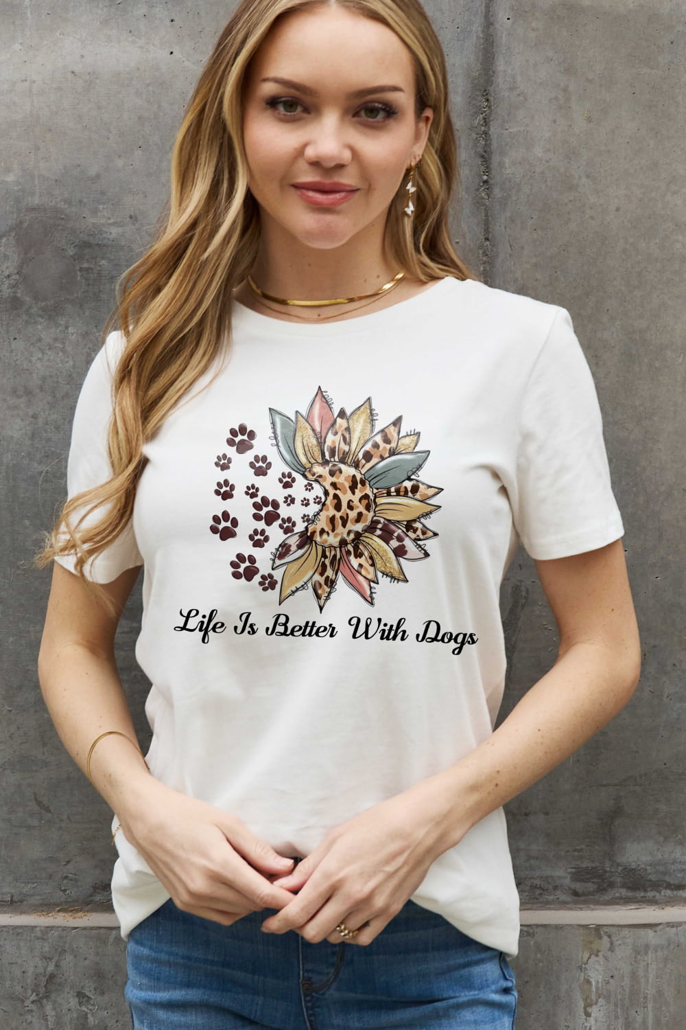 LIFE IS BETTER WITH DOGS Graphic Cotton T-shirt - Kittybear Krafts