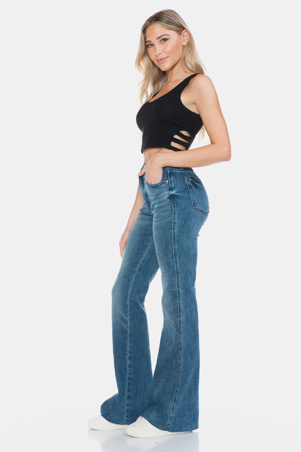 Judy Blue Full Size Tummy Control Cut Hem Flare Jeans - Kittybear Krafts