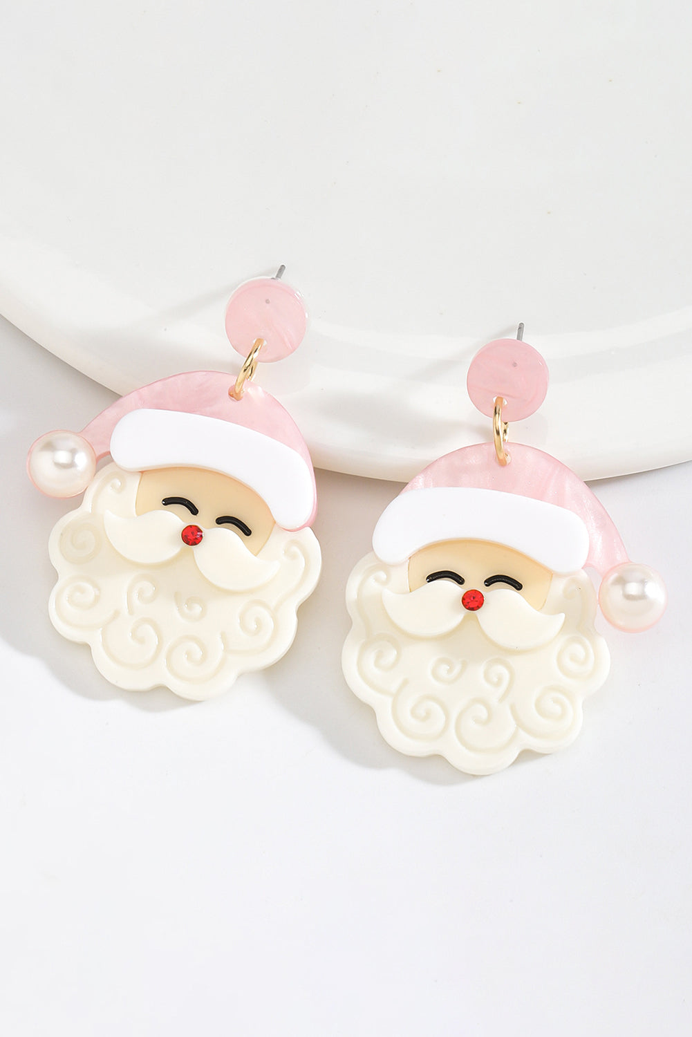 White Bright Pearl Decor Cute Father Christmas Santa Earrings Kittybear Krafts