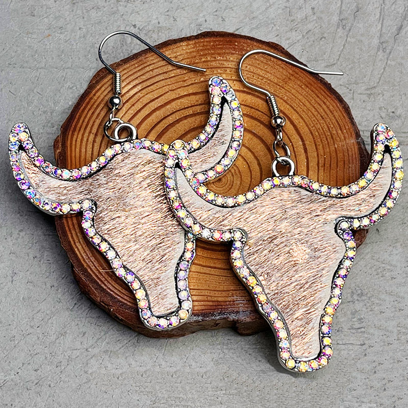 Rhinestone Cowhide Bull Earrings - Kittybear Krafts