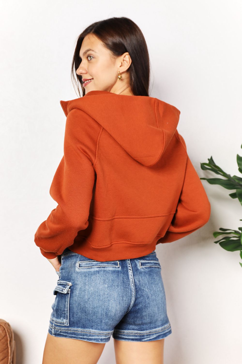 Double Take Half-Zip Cropped Long Sleeve Hoodie Trendsi